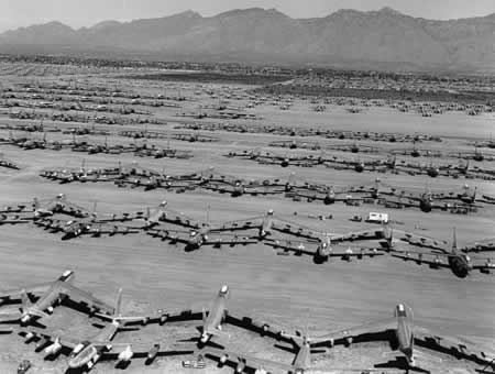 Aerial view of USAF Boeing B-47 Stratojets at Davis-Monthan AFB awaiting scrapping in January, 1967
