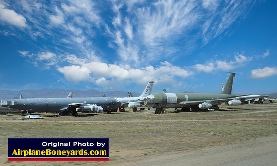 C-135 aircraft in the parts reclamation area at Davis-Monthan Air Force Base's AMARG facility