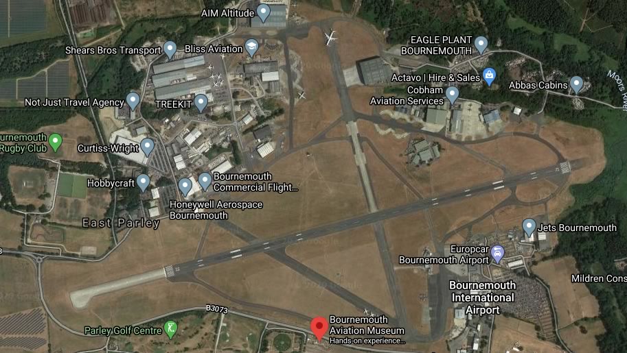 Aerial view of the Bournemouth Airport in England