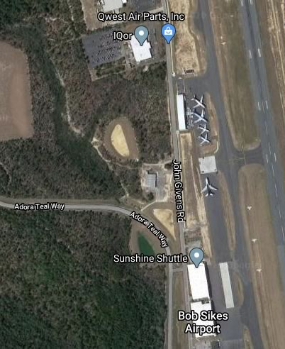 Aerial view of airliners at Bob Sikes Airport in Crestview, Florida