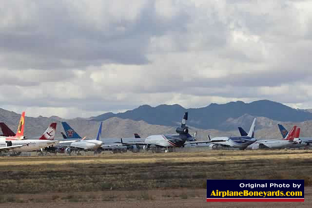 Variety of jet airliners in storage at Phoenix Goodyear Airport