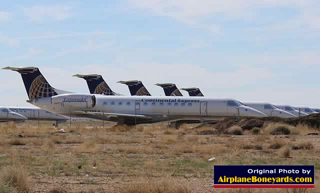 Continental ExpressJets in storage at Kingman Airport in the Arizona desert