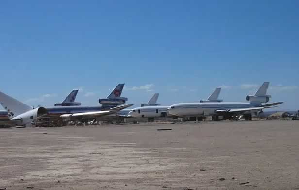 McDonnell-Douglas jetliners being disassembled at the Mojave Airport in the California desert