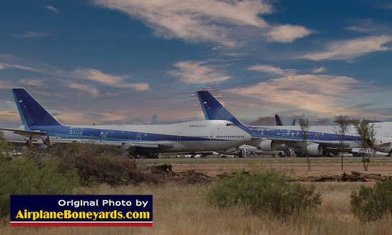 Boeing 747 jumbo airliners in storage at the Pinal Airpark in Arizona