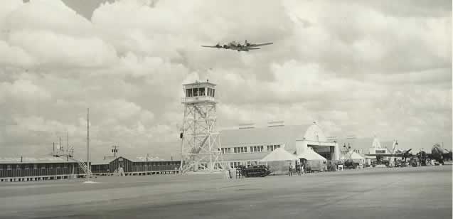 Pyote AAF flightline with B-17 overhead