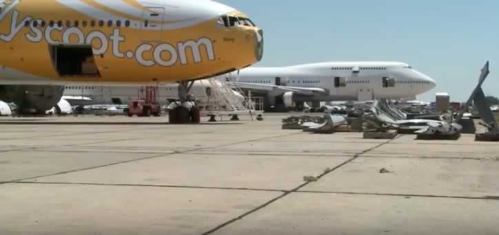 Airliners being dismantled at the Roswell International Air Center in New Mexico