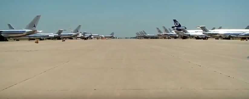 Airliners lined up on the apron at the Roswell International Air Center