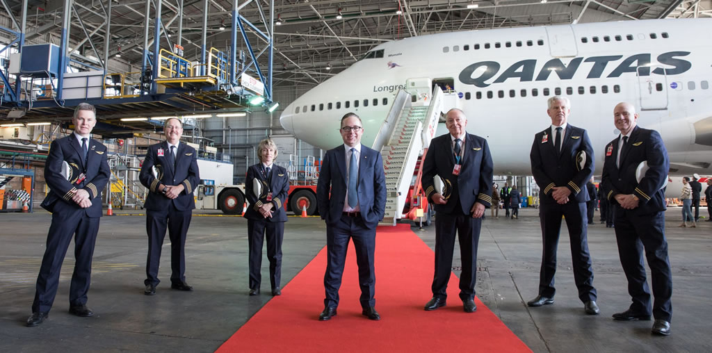 Crew of Flight QF7474 before departure from Australia on July 22, 2020