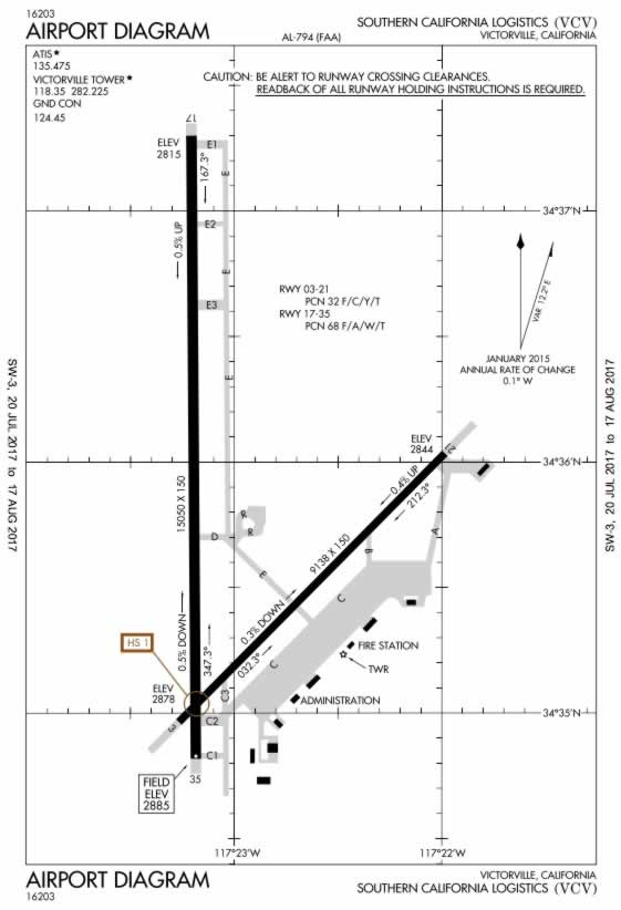 FAA Airport Diagram of the Southern California Logistics Airport (VCV) in Victorville, California
