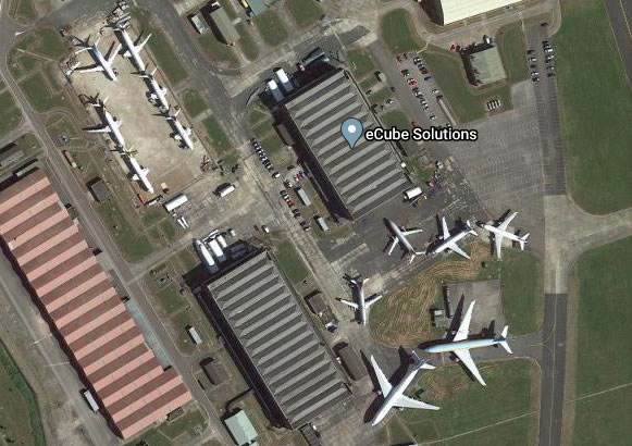 Aerial view of eCube Solutions facilities at the St. Athan Airfield