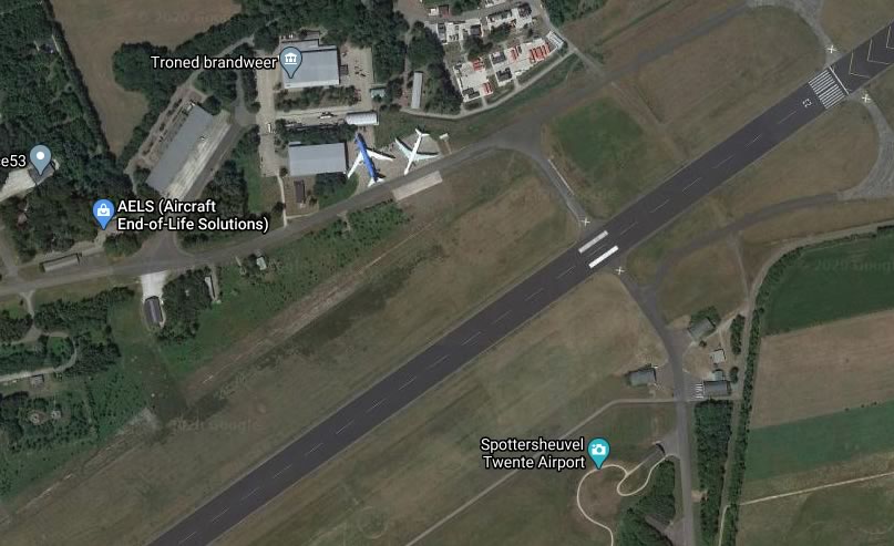 Aerial view of airliners in storage at AELS at the Twente Aiport