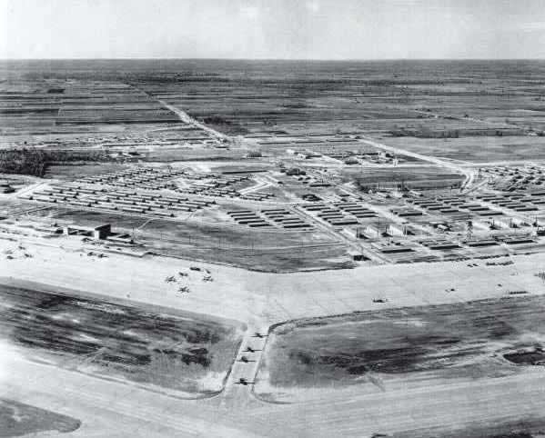 Aerial view of the apron at the Walnut Ridge Air Field
